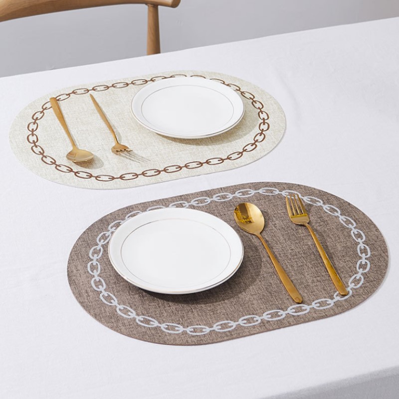 Leatherwork Desk - รูปไข่ตาราง Placemat หนัง Faux ห้องครัวห้องรับประทานอาหารครีมตาราง Pad