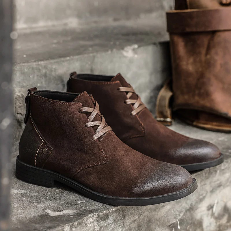Vintage Leatherwork - รองเท้าบูทข้อเท้าหนังวัวแท้แบบใหม่ ทำมือ สไตล์วินเทจ บริติช สำหรับผู้ชาย แบบผูกเชือก