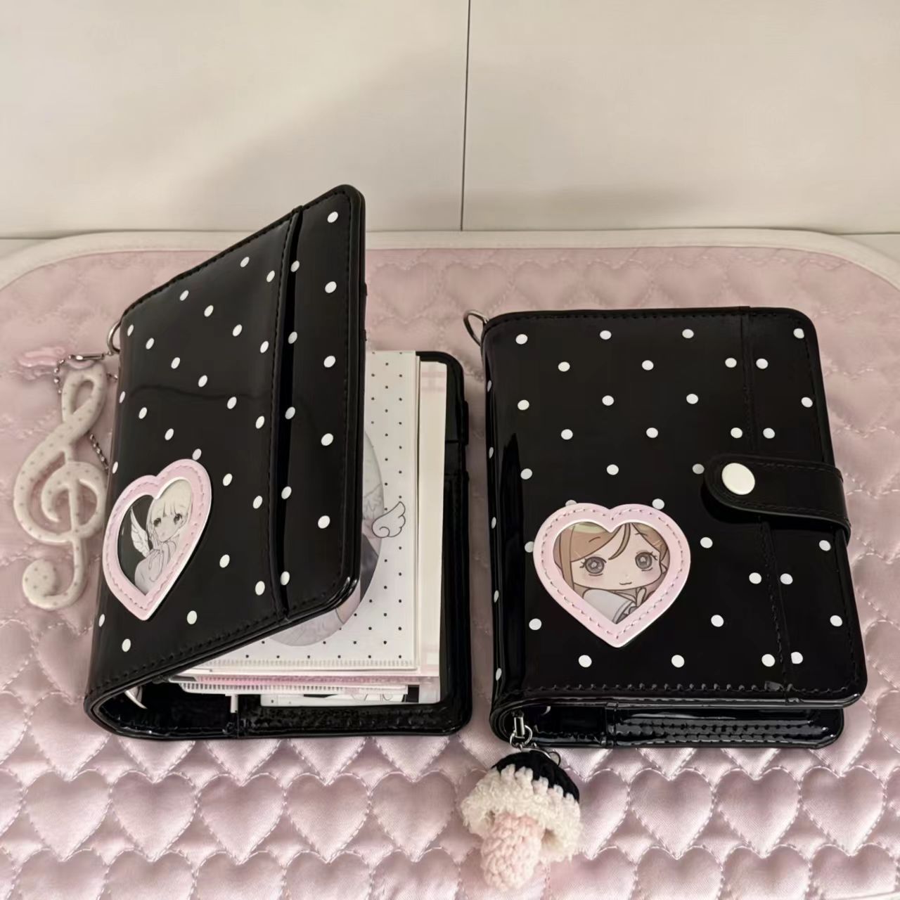 Leather Work Notepad - สมุดบันทึกแบบพกพา ปกหนัง PU ลายจุดหัวใจสไตล์เกาหลี M5 สำหรับนักเรียน