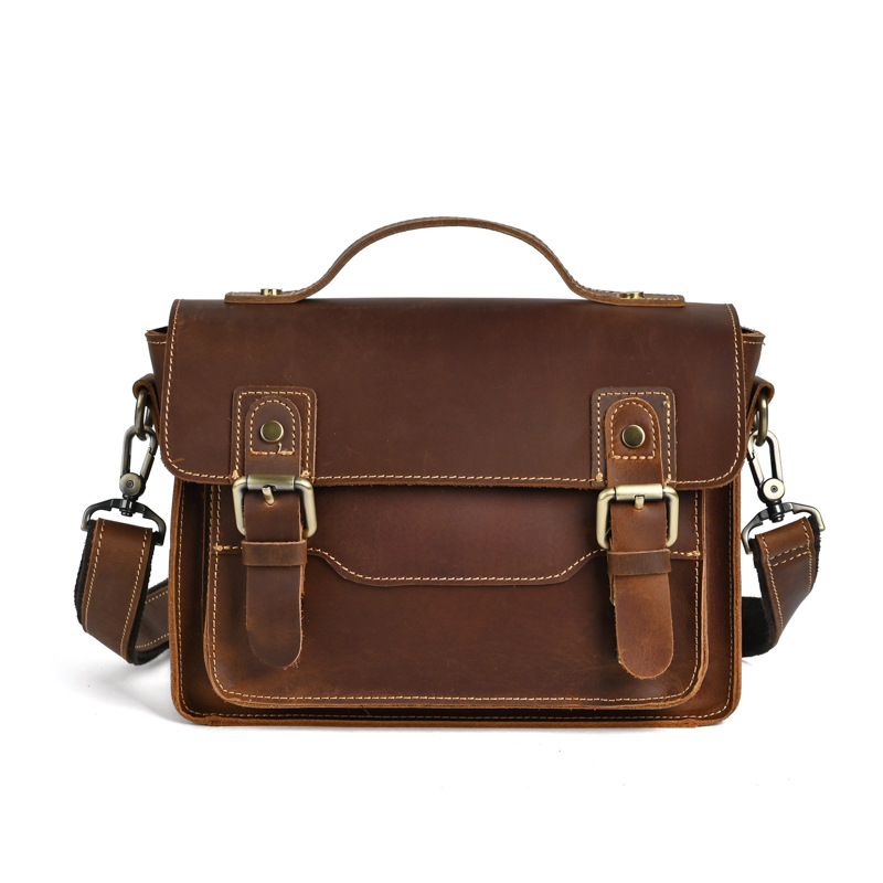 Leatherwork Wallet - กระเป๋าหนังแท้สะพายข้าง สายสะพายปรับได้ ตัวล็อคแบบหัวเข็มขัด หนังวัววินเทจ กระเป๋าถือแบบสะพายข้างสำหรับผู้ชาย