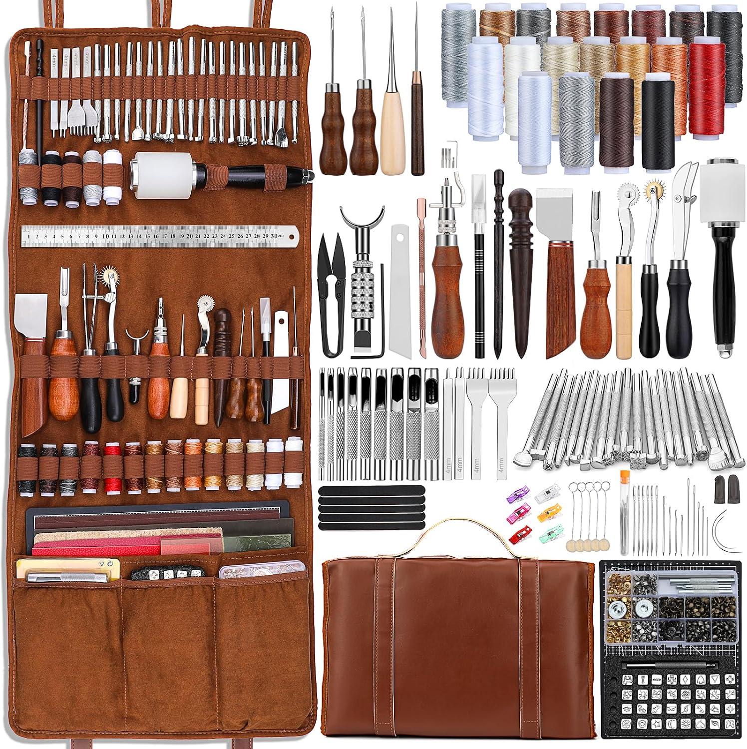 Leather Work Leather - ชุดเครื่องมือหนัง ชุดอุปกรณ์งานหนัง ชุดเครื่องมือทำหนัง พร้อมแผ่นรองตัดแบบกำหนดเอง สำหรับงานแกะสลัก เจาะ