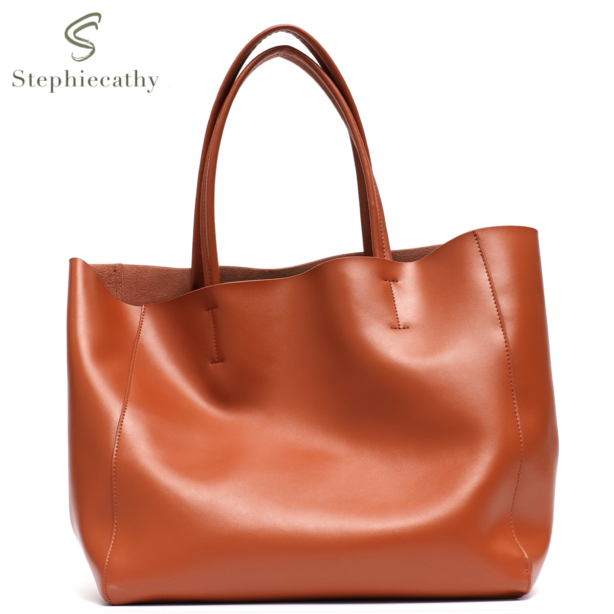 Leather Work Handbag - Minimalist Big Tote กระเป๋าผู้หญิงแฟชั่นจริงหนังไหล่กระเป๋าถือขนาดใหญ่ความจุทุกวันทํางานช้อปปิ้ง