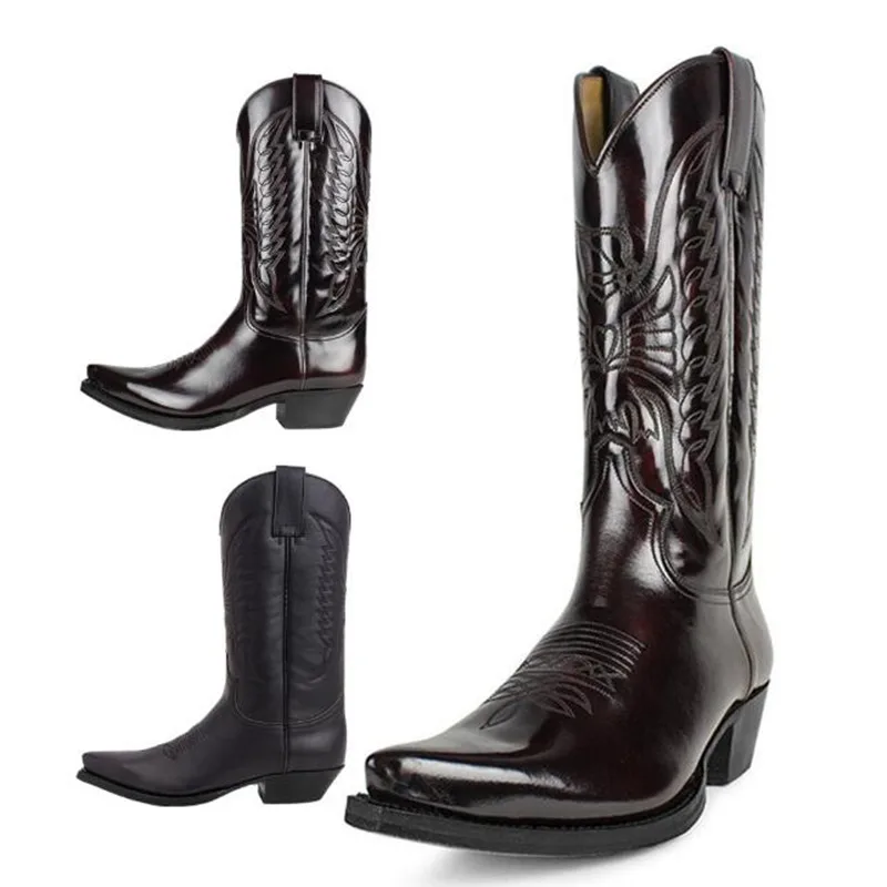Vintage Leatherwork - คาวบอยผู้ชายผู้หญิงประเทศ Vintage Knight Western รถจักรยานยนต์รองเท้าหนังปัก Pointed