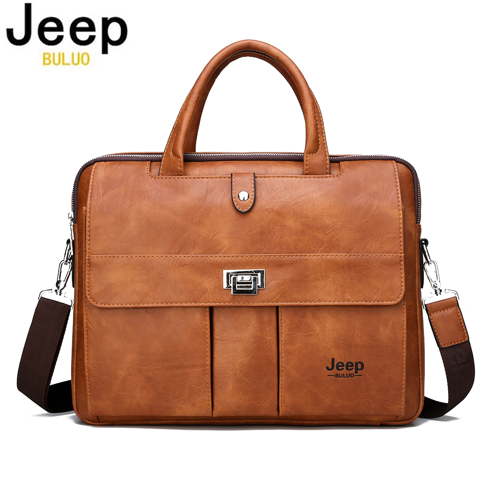 Leather Work Handbag - กระเป๋าเอกสารหนังสำหรับผู้ชาย Jeep Buluo ขนาด 14 นิ้ว