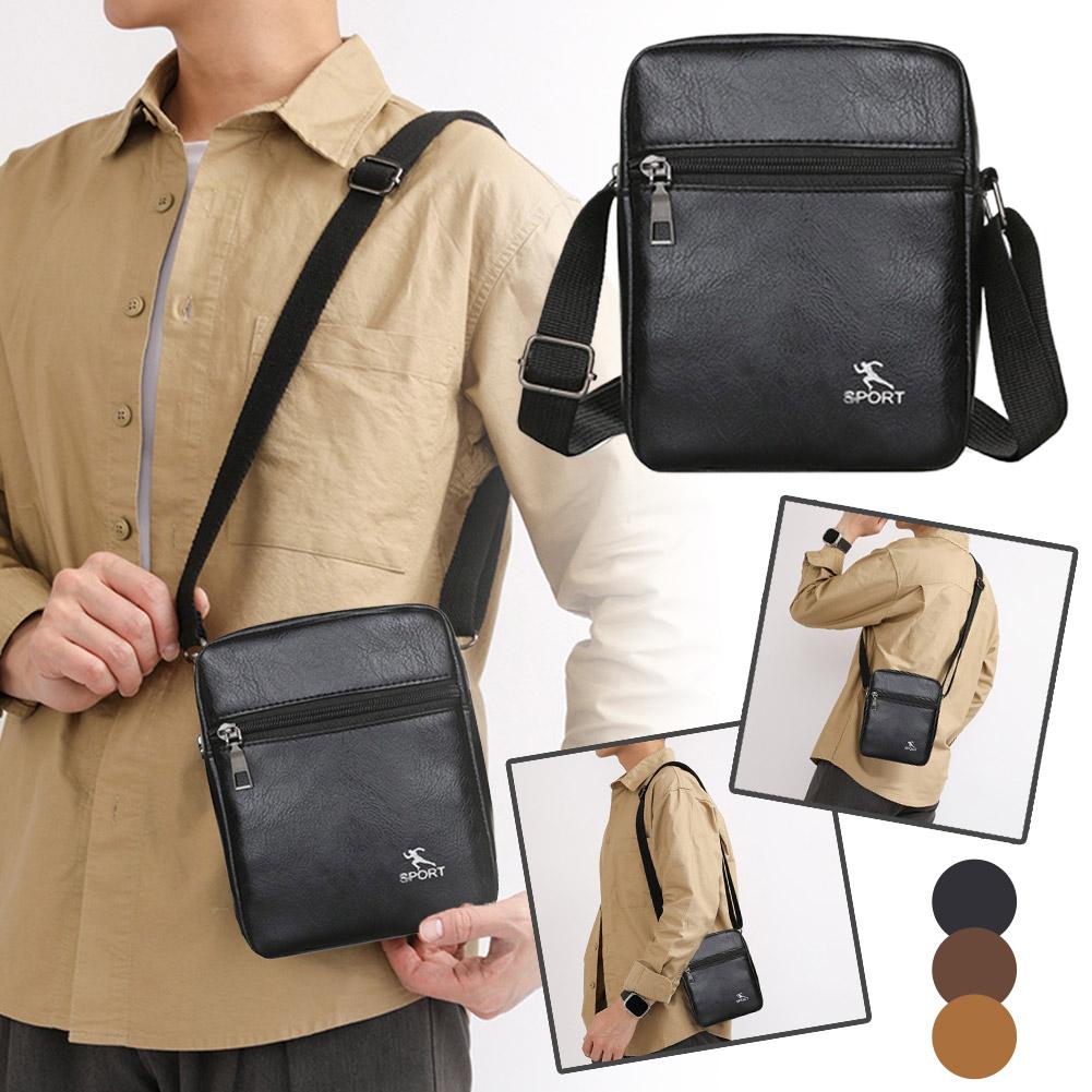 Leather Work Handbag - กระเป๋าหนัง PU แบบสะพายข้างสำหรับผู้ชาย กระเป๋าสะพายไหล่สำหรับพนักงานออฟฟิศ กระเป๋าเดินทาง สีดำ