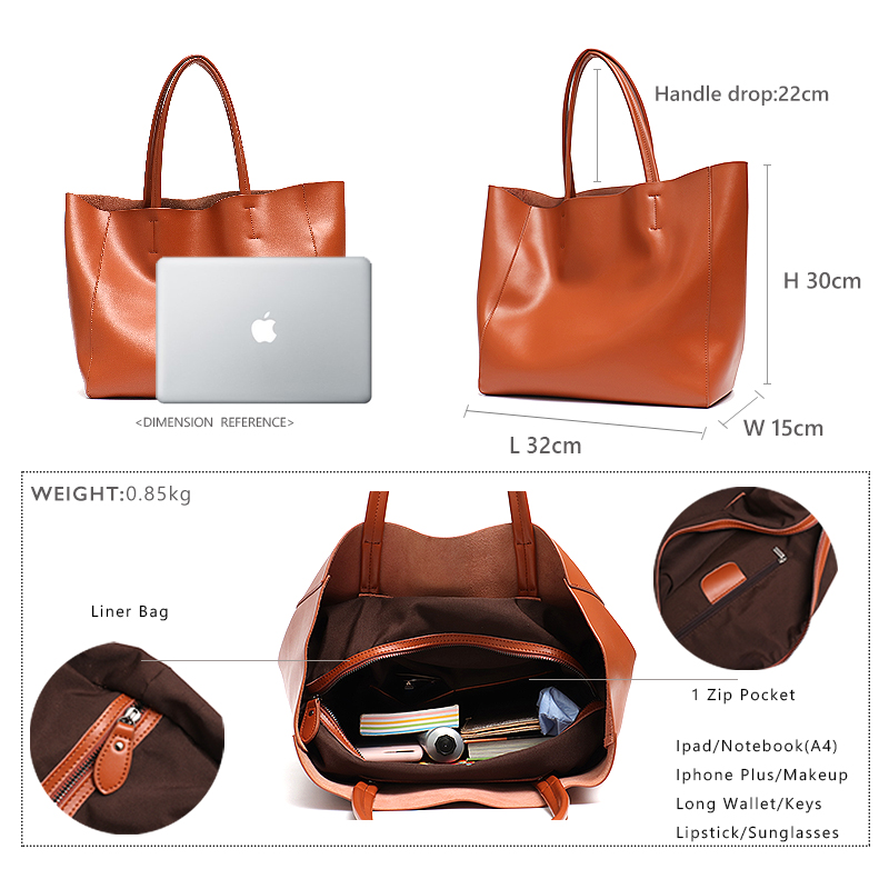 Minimalist Big Tote กระเป๋าผู้ - Leather Work Handbag บทวิจารณ์และราคา