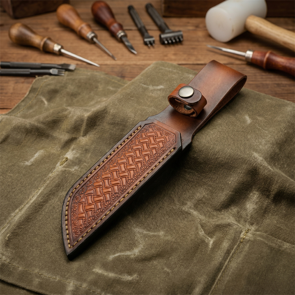 ปลอกมีดหนังแท้สีน้ำตาล ปั๊มลาย - Leather Work Leather บทวิจารณ์และราคา